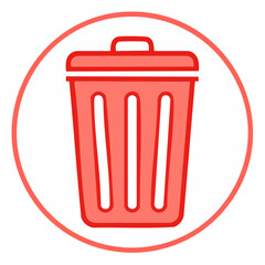 Poster - Simple Red Recycle Bin Illustration inside a White Circle on Black Background Recycle Sign Waste Management Symbol