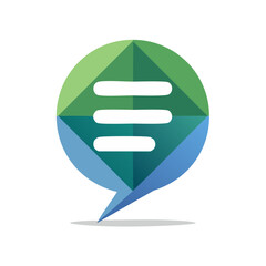 Poster - green and blue geometric speech bubble with three lines for communication