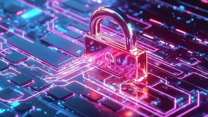 Poster - Digital lock symbolizing data security on laptop screen illustrating cybersecurity concepts, lock on laptop screen Digital data security concept