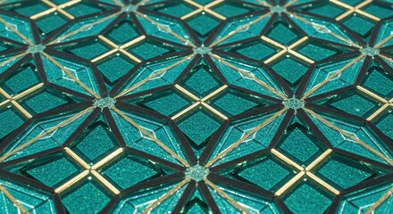 Poster - Ornate Teal and Gold Geometric Pattern Rich Decorative Texture Elegant Background for Creative Projects Textile