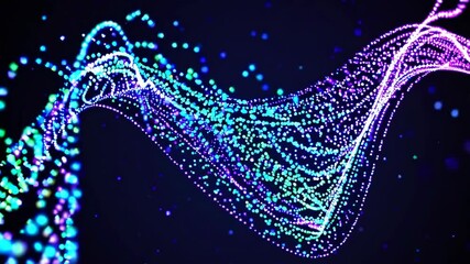Wall Mural - imitation an abstract wave on dark background. network design with particle. big data. abstract brig