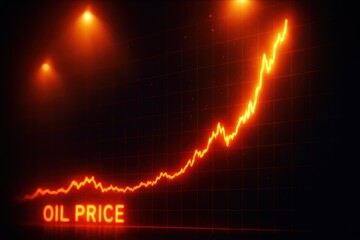 Aufkleber - Oil price chart with an upward trend, illustrated with a bright orange line indicating a significant surge in market value against a dark backdrop.