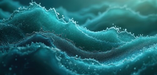 Poster - Abstract teal wave pattern background. Flowing turquoise waves create smooth texture. Modern digital design for wallpaper, website, presentation or business. Elegant sophisticated simple design.