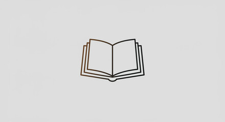 Aufkleber - A minimalistic line drawing of an open book with visible pages on a light gray background
