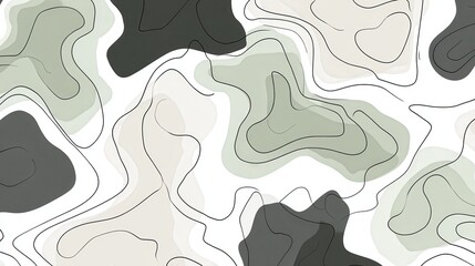Fototapete - Topographic inspired green and gray abstract pattern featuring layered contour lines, delivering geometric visual complexity for design projects