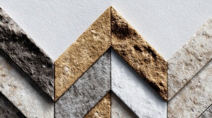 Poster - Textured stone tiles creating chevron pattern, highlighting natural elegance within minimalist architectural space, complementing contemporary interior design with rustic warmth