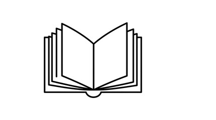 Aufkleber - A minimalist line drawing of an open book with multiple pages displayed on a white background