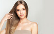 © Sofia Zhuravetc - Beautiful model girl with shiny blonde and straight long  hair . Keratin  straightening . Treatment, care and spa procedures. Smooth hairstyle.
