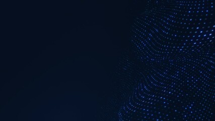 Poster - Abstract digital background loop featuring a dynamic wavy pattern of blue dots. Represents data flow, technology, cyberspace, or futuristic concepts. 3D render