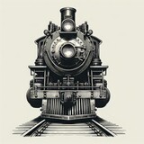 Vintage Steam Train Illustration - Front View, Detailed Engraving, Antique Locomotive, Rail Transport, Historical, Retro Style