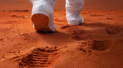 Wall Mural - astronauts walk across the red sands of mars, leaving footprints that symbolize human exploration. t