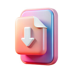 Aufkleber - 3d download file icon, gradient arrow down symbol, digital transfer concept, isolated on transparent background