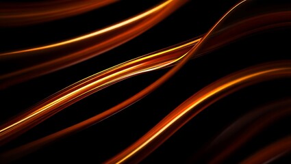 Poster - Abstract Orange and Gold Swirling Lines on Black Background Dynamic Energy and Flow