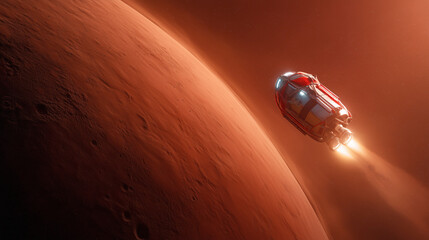 Wall Mural - a spacecraft descends towards the surface of mars, preparing for a historic landing. the mission aim