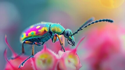 Poster - Discover colorful insects on vibrant flowers in a close encounter with nature in a beautiful garden setting