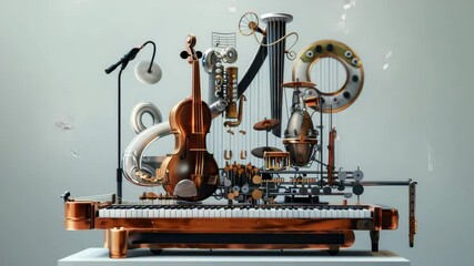Poster - Intricate musical sculpture showcases a blend of instruments and mechanics in an artistic display