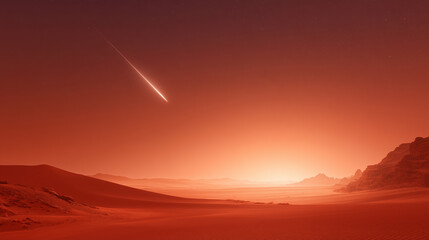 Wall Mural - a striking view of the martian terrain showcases red sands and rocky formations under a fading light