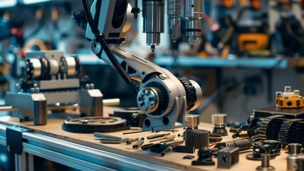 Aufkleber - Exploring advanced robotics technology in a modern workshop with tools and parts for innovative engineering projects