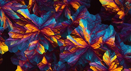 Fototapete - Abstract Multicolor Crystals Background Image with Fractal Design and Complex Structure for Science and Creative Projects Graphic Resource