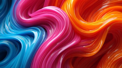 Poster - Abstract Swirling Vibrant Colors Pink, Orange, and Blue Fluid Design