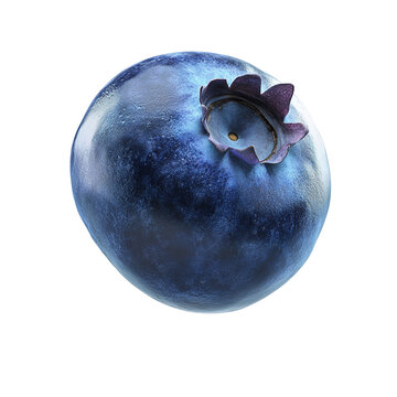 Detailed, vibrant image of a single, ripe blueberry with a textured surface,  isolated on transparent background.