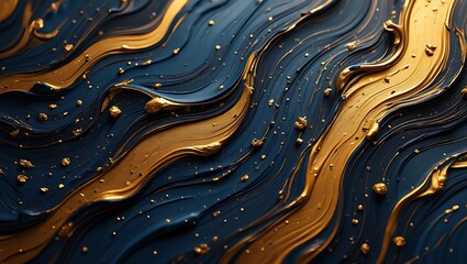 Poster - Abstract Swirling Gold and Blue Liquid Marble Texture Luxury Design Background