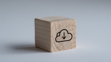 Poster - Cloud Storage Download Data Wooden Cube Symbol Technology