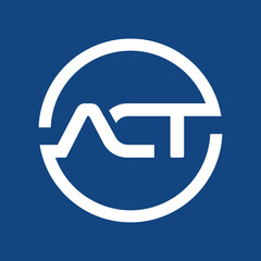 Poster - The image shows a flat monogram logo design of an initial letter ACT inside a circle shape in white color that looks clean and modern on a blue background