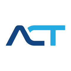 Poster - The image shows a flat monogram logo design of an initial letter ACT in blue color that looks clean and modern on a white background