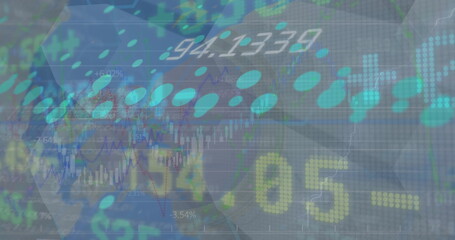 Poster - Showing financial data dashboard visualization at virtual interface, with candlesticks and 54