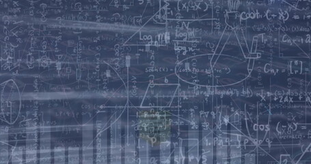 Poster - Displaying mathematical annotations covering chalkboard space, with equations and plotted charts