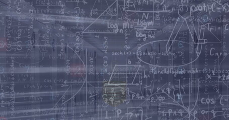 Poster - Displaying math formulas and function graphs on abstract chalkboard interface, with grid overlays