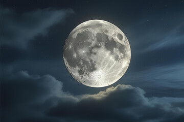 Wall Mural - Bright Full Moon Partially Obscured by Wispy Night Clouds