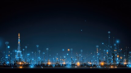 Poster - Smart city background with technology icons, data flow, and futuristic infrastructure