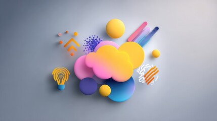 Poster - Tech startup background with abstract innovation symbols and minimal color palette