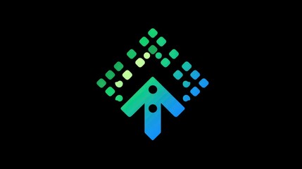 Poster - Tech startup logo with arrowhead and pixel dispersion design in gradient blue