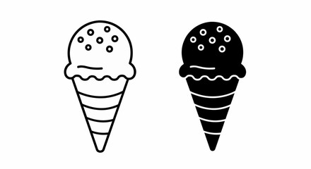 Aufkleber - This high-quality vector image features two minimalist ice cream cone icons: a black outline and a solid black silhouette, both with a scoop, sprinkles, and a waffle cone, all with fine details.