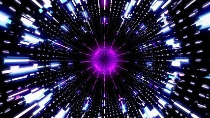 Poster - Abstract digital tunnel with light streaks in purple and blue  