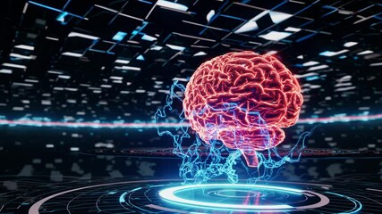 Poster - Abstract digital brain with glowing circuitry on dark background  