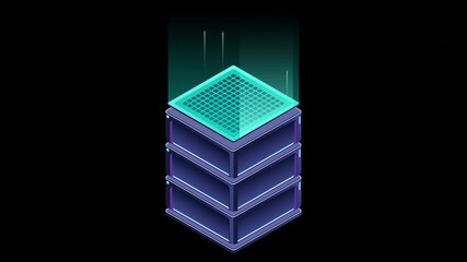 Fototapete - Isometric futuristic server animation. Isometric database or data center. Abstract blockchain. Computer storage. Cloud storage. Transparent background with alpha channel
