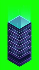 Fototapete - Isometric futuristic server animation. Isometric database or data center. Abstract blockchain. Computer storage. Cloud storage. 4K video animated in isometric style