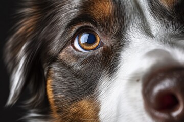 Poster - Close-Up of Australian Shepherd's Eye and Fur, Showcasing Pet Care and Animal Health, Perfect for Veterinary Marketing and Breed Awareness Campaigns : Generative AI