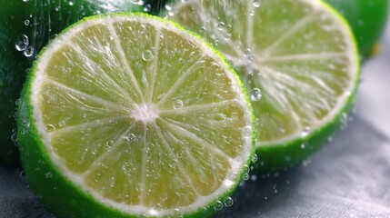Aufkleber - Close-Up of Fresh Lime Slices With Water Droplets, Showcasing Refreshment and Healthy Lifestyle Choices : Generative AI