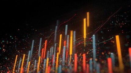 Aufkleber - Abstract Financial Graph With Rising Bars and Colorful Particles, Representing Market Growth and Investment Strategy : Generative AI