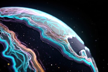 Aufkleber - Abstract Earth Globe With Glowing Topographic Lines, Emphasizing Global Connectivity and Technological Advancement in Data Visualization : Generative AI