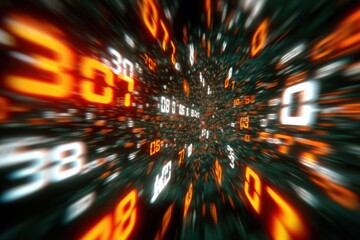 Poster - Data Stream of Glowing Numbers in Abstract Space, Representing Digital Transformation and Information Technology, Perfect for Financial Analysis : Generative AI