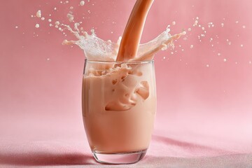 Aufkleber - Pink Drink Being Poured Into Glass With Splash, Representing Refreshment and Healthy Lifestyle Choices for Beverage Advertising and Product Photography : Generative AI