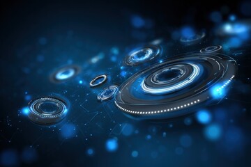 Aufkleber - Futuristic Rings Glowing Blue on Dark Surface, Symbolizing Technological Innovation and Digital Transformation in Business and Modern Communication : Generative AI