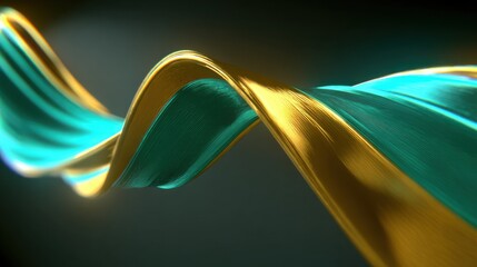 Aufkleber - Abstract Turquoise and Gold Ribbon Wave Against Dark Backdrop, Symbolizing Innovation and Technological Advancement for Business Solutions : Generative AI