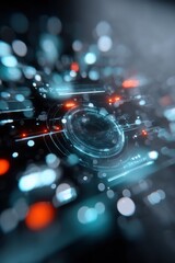Poster - Abstract Futuristic Technology Interface With Glowing Circles, Representing Digital Transformation and Innovation in Tech Industry : Generative AI